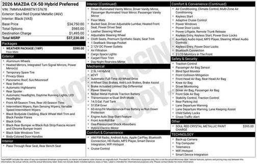 Soul Red Crystal Metallic 2026 Mazda CX-50 Hybrid Preferred