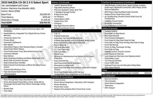 Machine Gray Metallic 2025 Mazda CX-30 2.5 S Select Sport