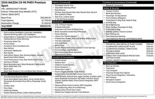 Polymetal Gray Metallic 2026 Mazda CX-90 PHEV Premium Sport