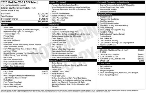 Soul Red Crystal Metallic 2026 Mazda CX-5 2.5 S Select Package