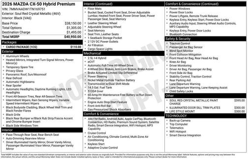 Soul Red Crystal Metallic 2026 Mazda CX-50 Hybrid Premium