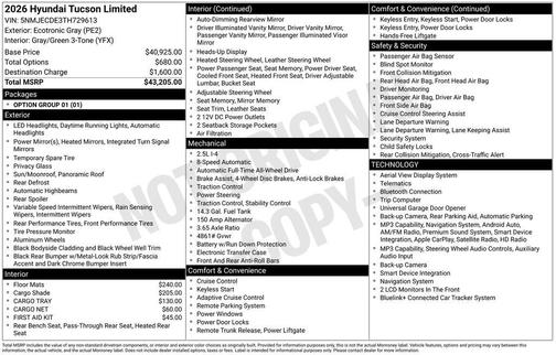 Ecotronic Gray 2026 Hyundai TUCSON Limited