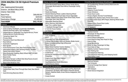 Jet Black Mica 2026 Mazda CX-50 Hybrid Premium Plus