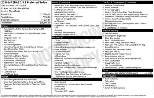 Jet Black Mica 2026 Mazda Mazda3 FWD w/Preferred Package