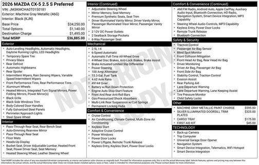 Machine Gray Metallic 2026 Mazda CX-5 2.5 S Preferred Package