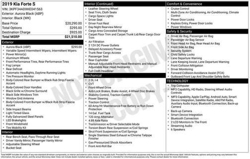 Aurora Black 2019 Kia Forte S