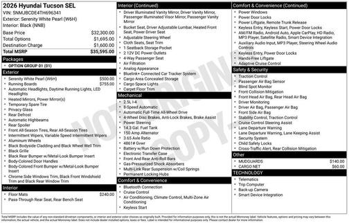 Serenity White Pearl 2026 Hyundai TUCSON SEL