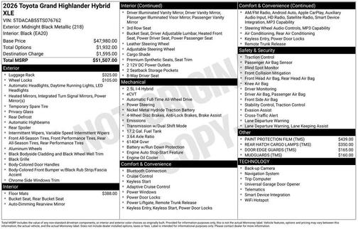 Midnight Black Metallic 2026 Toyota Grand Highlander Hybrid XLE