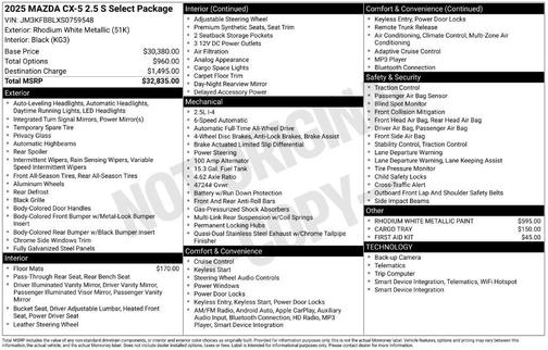 Rhodium White Metallic 2025 Mazda CX-5 2.5 S Select Package