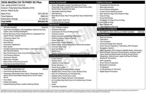 Polymetal Gray Metallic 2026 Mazda CX-70 PHEV SC Plus