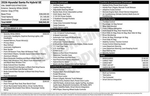 Serenity White 2026 Hyundai SANTA FE SE
