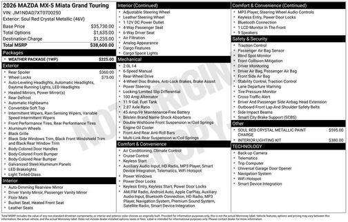 Soul Red Crystal Metallic 2026 Mazda MX-5 Miata Grand Touring