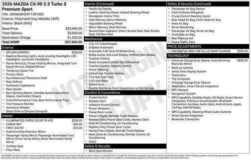 Polymetal Gray Metallic 2026 Mazda CX-90 3.3 Turbo S Premium Sport