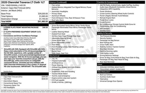 Cajun Red Tintcoat 2020 Chevrolet Traverse LT Cloth