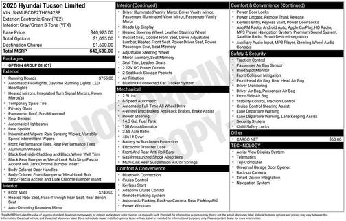 Ecotronic Gray 2026 Hyundai TUCSON Limited