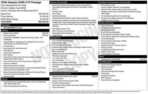 Makalu Gray 2026 Genesis GV80 3.5T