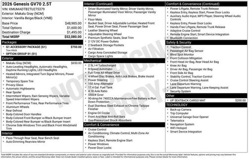 Makalu Gray 2026 Genesis GV70 2.5T