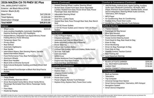 Jet Black Mica 2026 Mazda CX-70 PHEV SC Plus