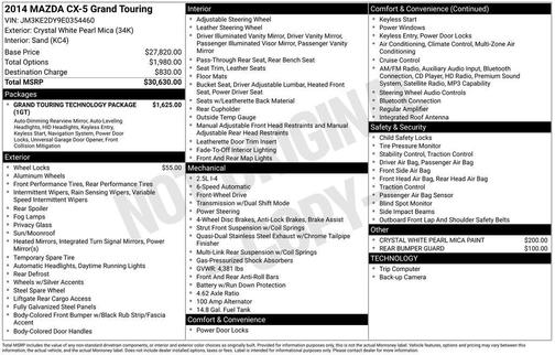 Crystal White Pearl Mica 2014 Mazda CX-5 Grand Touring