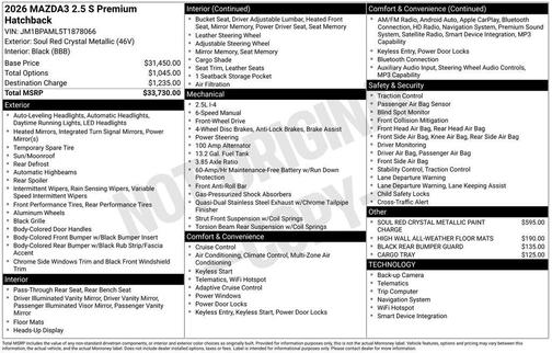 Soul Red Crystal Metallic 2026 Mazda Mazda3 FWD w/Premium Package