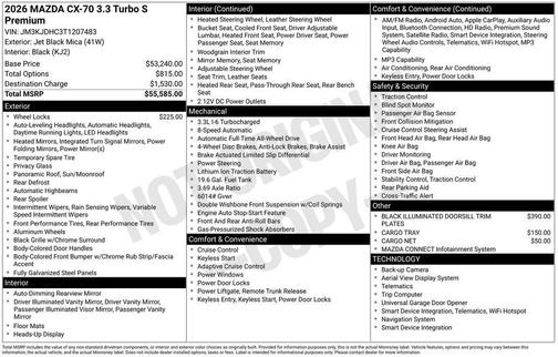 Jet Black Mica 2026 Mazda CX-70 3.3 Turbo S Premium