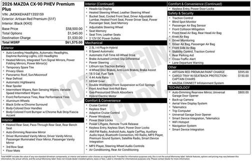 Artisan Red Premium 2026 Mazda CX-90 PHEV Premium Plus