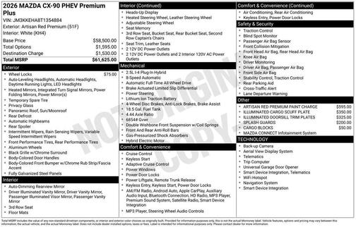 Artisan Red Premium 2026 Mazda CX-90 PHEV Premium Plus