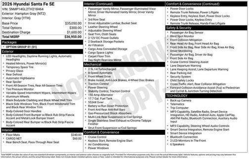 Hampton Gray 2026 Hyundai SANTA FE SE