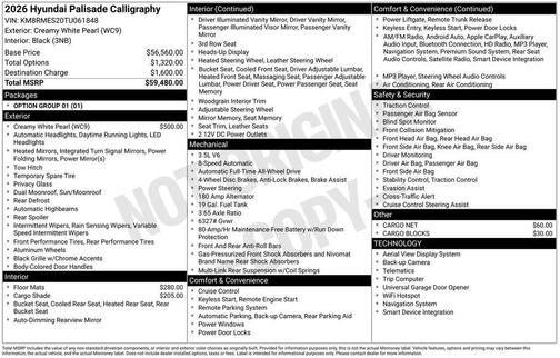 Creamy White Pearl 2026 Hyundai PALISADE Calligraphy