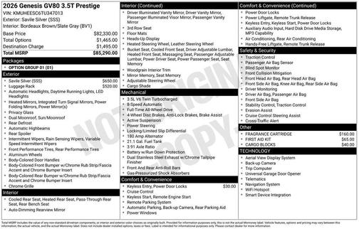 Savile Silver 2026 Genesis GV80 3.5T
