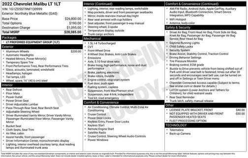 Northsky Blue Metallic 2022 Chevrolet Malibu FWD LT