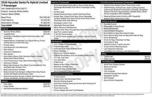 Serenity White 2026 Hyundai SANTA FE Limited
