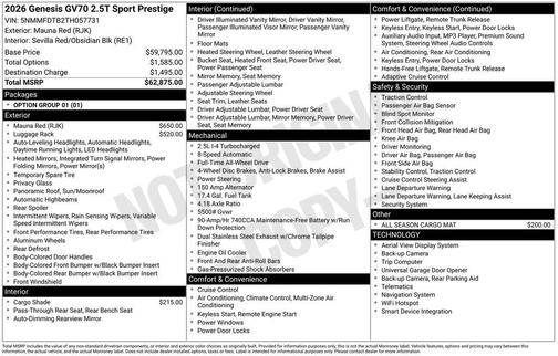 Mauna Red 2026 Genesis GV70 2.5T Sport Prestige