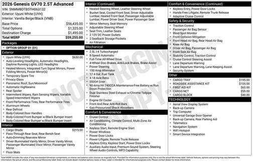 Alta White 2026 Genesis GV70 2.5T Advanced