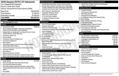 Silver 2026 Genesis GV70 2.5T Advanced
