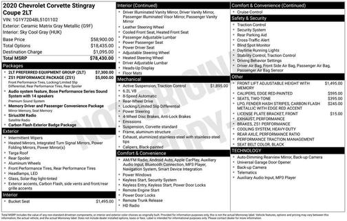 Ceramic Matrix Gray Metallic 2020 Chevrolet Corvette Stingray w/2LT