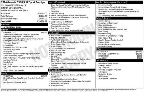 2026 Genesis GV70 3.5T Sport Prestige