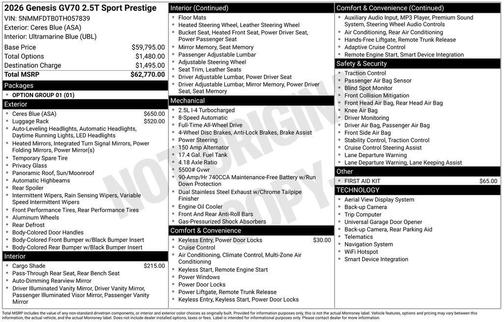 2026 Genesis GV70 2.5T Sport Prestige