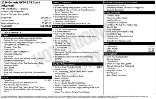2026 Genesis GV70 3.5T Sport Advanced