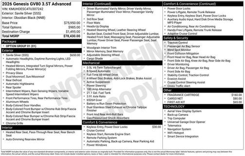 2026 Genesis GV80 3.5T Advanced