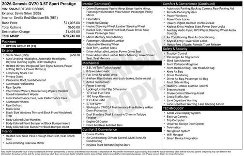 2026 Genesis GV70 3.5T Sport Prestige