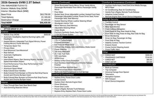 Gray 2026 Genesis GV80 2.5T