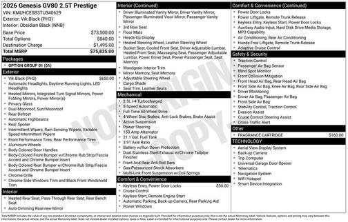 Black 2026 Genesis GV80 2.5T Prestige