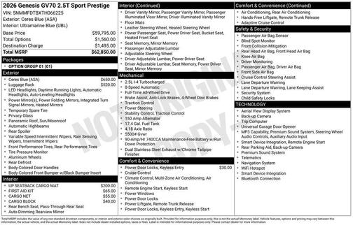 Blue 2026 Genesis GV70 2.5T Sport Prestige
