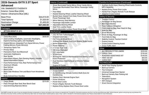 Blue 2026 Genesis GV70 3.5T Sport Advanced