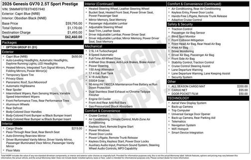 2026 Genesis GV70 2.5T Sport Prestige