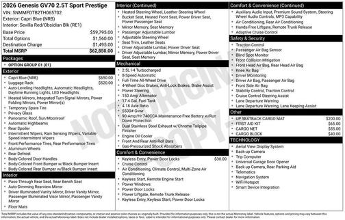 Capri Blue 2026 Genesis GV70 2.5T Sport Prestige