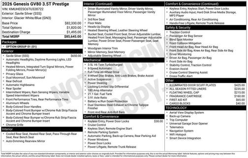2026 Genesis GV80 3.5T Prestige
