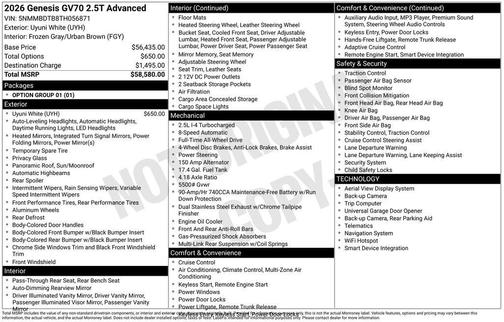 2026 Genesis GV70 2.5T Advanced