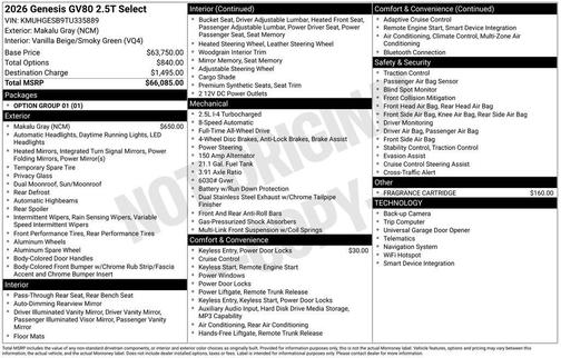 Gray 2026 Genesis GV80 2.5T